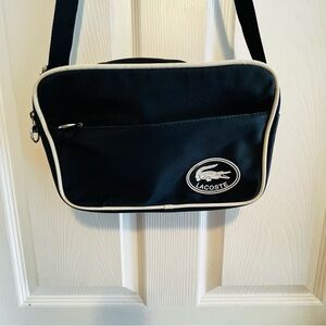 VTG Lacoste Black and White Crossbody Messenger Bag Navy Blue White Trim Y2K